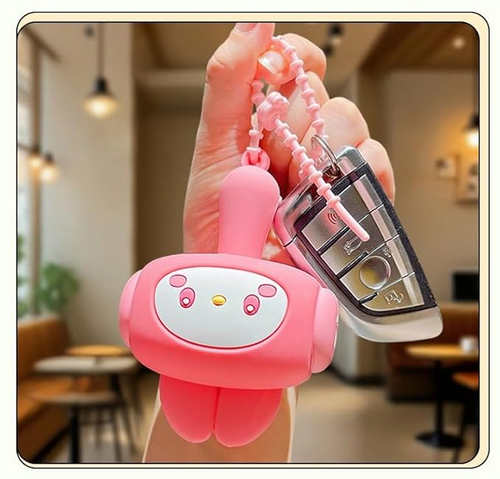 Cute cartoon Hammer Choo Choo toy Keychain With Sound, Shake Left Right Musical Beep Hammer Toy, For all ages. (Black white)